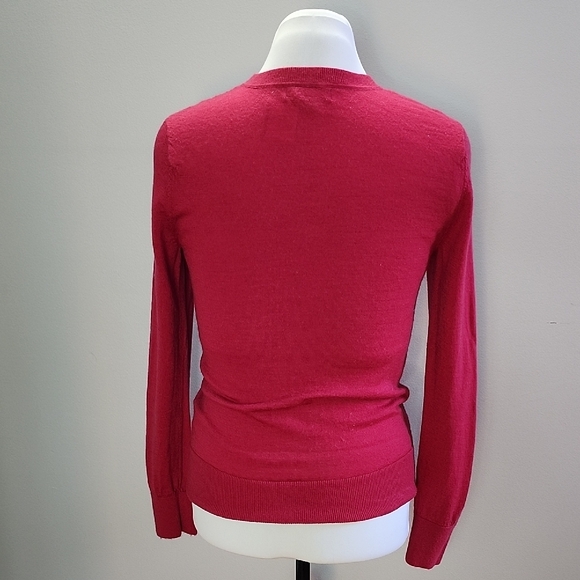 BANANA REPUBLIC 100% Merino wool raspberry red crew neck sweater - Picture 5 of 9